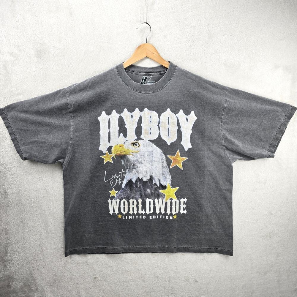 ILBOY Worldwide Oversized Tee Shirt Mens Large Gray Eagle Grunge Streetwear